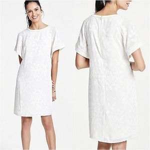 Ann Taylor Ivory Jacquard Flutter Sleeve Shift Dress